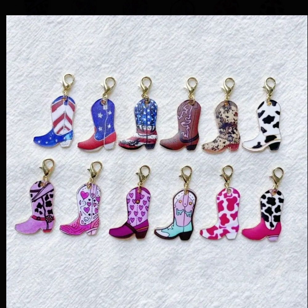 Colorful Western Cowboy Boot Shaped Key Chains Bag Charms 12 pack